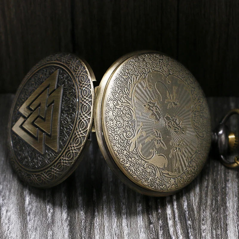 Viking Bronze Quartz Pocket Watch Necklace