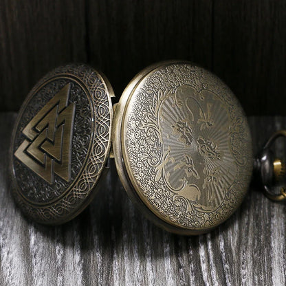 Viking Bronze Quartz Pocket Watch Necklace